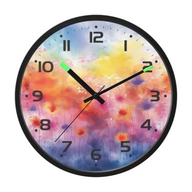 Imagem de SEHANY Herb Wildflower Relógio de parede silencioso sem tique-taque relógio redondo operado por bateria 30 cm controle de som luz noturna relógios de parede para sala de estar, cozinha, quarto