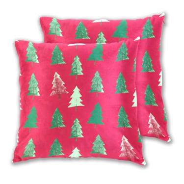 Imagem de Joitme Conjunto de 2 capas de almofadas vermelhas de árvore de Natal de inverno, decorações de capa de travesseiro com detalhes fofos para sala de estar, 40,6 x 40,6 cm, 2 peças