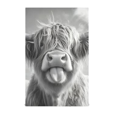 Imagem de Joisal Toalha de mão Silly Highland Cow Tongue Out Tea Toalhas de prato fofas para decoração de cozinha panos de prato absorventes macios 45 x 71 cm, pacote com 6
