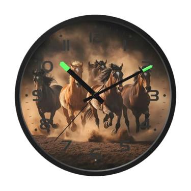 Imagem de SEHANY Relógio de parede artístico majestoso cavalos silencioso, sem tique-taque, relógio redondo operado por bateria, controle de som, luz noturna, relógios de parede para sala de estar, cozinha