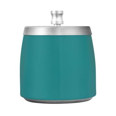 Imagem de Cinzeiros lisos de cor sólida ciano escuro, cinzeiro de aço inoxidável com tampa, cinzeiro de pé ao ar livre para pátio