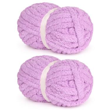 Imagem de Pruple Fio de chenille grosso para tricô fácil de crochê, super volumoso macio e macio para cobertores, fios de chenille grandes e grossos para iniciantes (2 peças, 28 jardas/227 g cada)