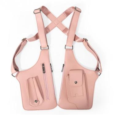 Imagem de Bolsa de ombro masculina retrô | Mochila transversal multifuncional nas axilas para mulheres | Essenciais de viagem ao ar livre, rosa, One Size