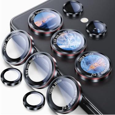 Imagem de Uyiton Para Samsung Galaxy S25 Ultra Protetor de Lente de Câmera - [Forte Adsorção] [Não é fácil de quebrar] Capa de câmera de metal de vidro temperado de grau militar, preto + vermelho