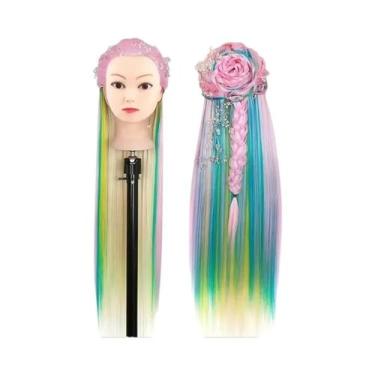 Imagem de Cabeça De Manequim De 24 Polegadas Com Cabelo De Fibra Para Prática De