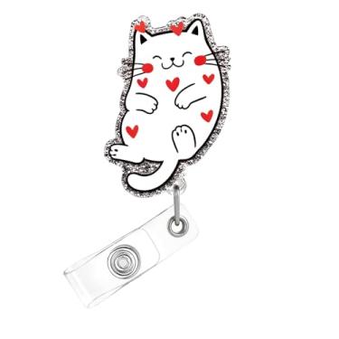 Imagem de Carretel de crachá de dia dos namorados, crachá de acrílico de gato fofo para crachá de identificação, suporte retrátil telescópico divertido, acessórios de clipe de jacaré para enfermeiras