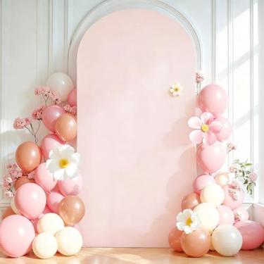 Imagem de Capa de fundo de arco rosa pálido de 1,8 m – capa de poliéster com suporte de arco de casamento de topo redondo para decoração de festa de aniversário, banquete, foto de fundo