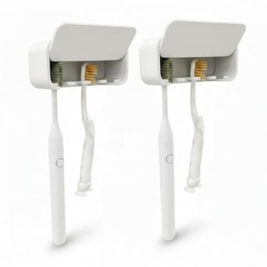 Imagem de Suporte Adesivo de Escova de Dente com Encaixe para Pasta de Dente Parede Banheiro Organizador Anti Derrapante (KIT 2 SUPORTE BRANCO)