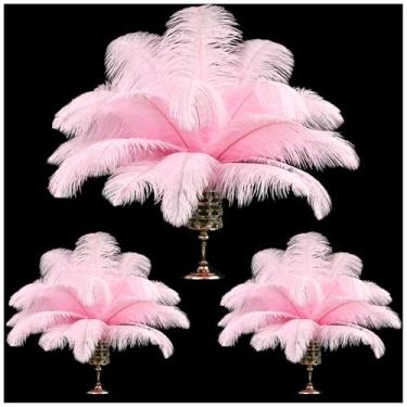 Imagem de THARAHT Penas de avestruz 90 peças de grande volume natural para vaso artesanato festa de casamento centros de mesa decoração de árvore de Natal penas, rosa