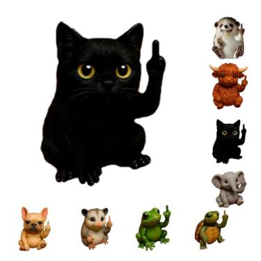 Imagem de Nicerice Mini estátua de animal de dedo médio divertida, estátua de decoração de animais de dedo médio de resina para mesa, escritório e carro, presente engraçado e fofo de humor de dedo médio (gato)