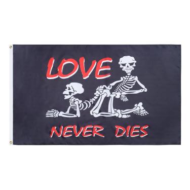 Imagem de AZ FLAG - Bandeira Pirate Love Never Dies - 2 x 3 pés - Faixa de piratas de poliéster 100D com dois ilhós de metal - Resistente ao desbotamento - Cores vivas - 6 cm x 3 pés - 90 x 60 cm