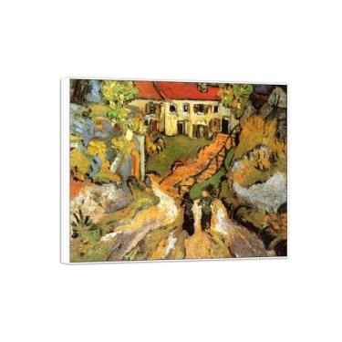 Imagem de Vincent van Gogh Famosa pintura em tela de arte de parede pronta para pendurar. Rua com figuras. Imagem em moldura branca para decoração de sala de estar 70 x 85 cm 27 x 33 pol