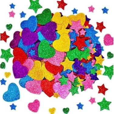 Imagem de 300 peças de adesivos coloridos de espuma de glitter, adesivos autoadesivos em forma de coração de estrelas para artes artesanais suprimentos DIY cartões de felicitações envelopes decoração de casa