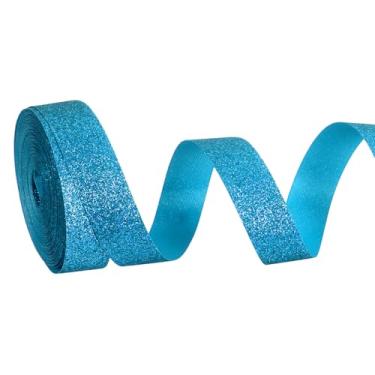 Imagem de PATIKIL Rolo de fita de glitter metálico, rolos de tecido de embrulho de presente de borda única para artesanato, buquê de casamento, festa de casamento, decoração de Natal, azul