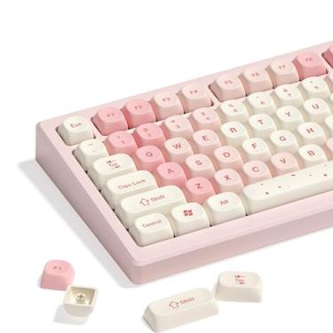 Imagem de dagaladoo Lindo conjunto de teclas PBT, flor de cerejeira rosa, teclas de perfil MOA 60 75 100 por cento, teclado personalizado Dye-Sub 133 teclas para teclado mecânico TKL US Layout (apenas teclas)