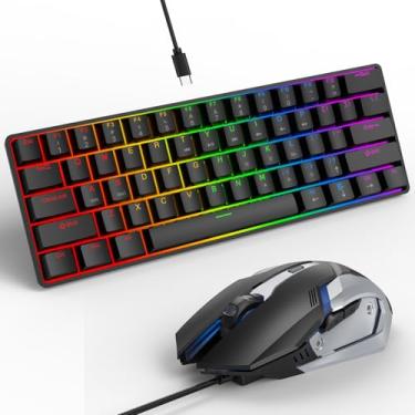 Imagem de SOPPY Conjunto de teclado e mouse para jogos, teclado mecânico 60% layout dos EUA, retroiluminação LED compacta, USB ergonômico para escritório, RGB com fio, conjunto de jogos para PC/laptop/Windows