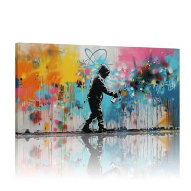 Imagem de Arte de parede em tela engraçada, arte Banksy, impressão de graffiti, tela de rua Banksy Graffiti - Mural de parede de grafite - (72 x 142 cm) 71 x 142 cm sem moldura