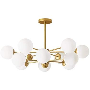 Imagem de Lustre Pendente De Teto De Latão Acetinado De 10 Luzes Com Persianas De Vidro Branco, Abajur Moderno Sputnik De Meados Do Século Para Sala De Estar,Dourado,6 Luzes,Collector88