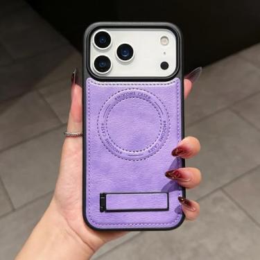 Imagem de SFDSUH Capa de couro PU com suporte para iPhone 16 Pro Max, carregamento sem fio magnético e proteção contra impactos (Para iPhone 16 Pro Max/Roxo claro)
