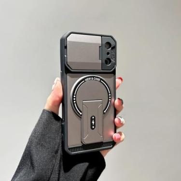 Imagem de SFDSUH Capa dobrável com suporte magnético para iPhone 16 Pro Max, com proteção para lente (para iPhone 16 Pro Max/CINZA)