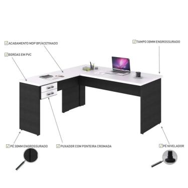 Imagem de Mesa De Escritório Em L 1,60x1,60m Com 2 Gavetas Work30 Compace