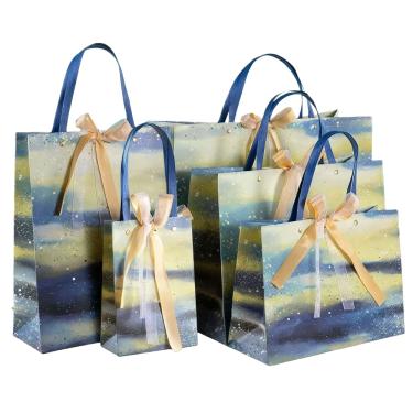 Imagem de Sacola de presente, sacola de papel Starry Sky, pacote com 5, papelão, 600g, 5 tamanhos