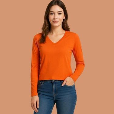 Imagem de Blusa Feminina Tricô com Decote V Habana - Marca Habana, GG, Laranja