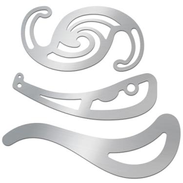 Imagem de ORIGACH Conjunto de 3 réguas de metal com curva francesa, modelos de desenho de aço inoxidável, estênceis de aço inoxidável para costura, fabricação de padrões e design de moda, 24 x 3,4 a 13 cm