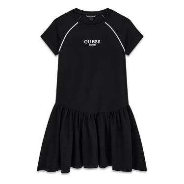 Imagem de GUESS Vestido Punto Milano de manga curta ecológico para meninas, Preto Jet, 10 Anos
