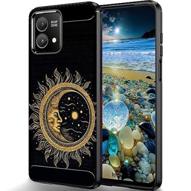 Imagem de RUUHLJLET Capa projetada para Motorola Moto G Stylus 5G 2023 6,6 polegadas 2023, capa protetora de telefone de TPU macio com textura escovada, sol e lua
