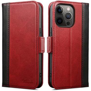 Imagem de EKESA Capa de telefone com suporte fólio, para Apple iPhone 14 Pro Case 2022 Imitação de Couro Fivela Magnética Flip Carteira Capa com Alça de Cordão de Pescoço (Cor: Vermelho)