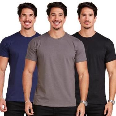 Imagem de Kit 3 Camiseta Masculina Básica Camisa Manga Curta-Masculino