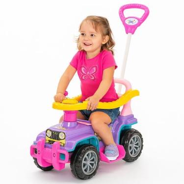 Imagem de Quadriciclo Jip Infantil com Haste de Empurrar Carrinho de Passeio Mot
