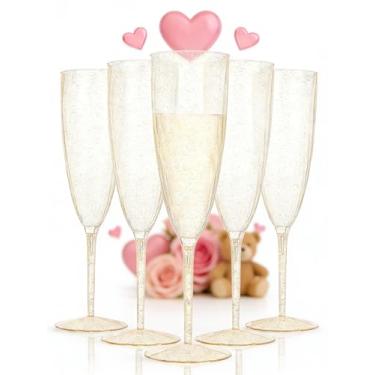 Imagem de WDF Pacote com 36 taças de champanhe de plástico - taças de champanhe com glitter dourado descartáveis - perfeita para casamentos, aniversários, chás de panela