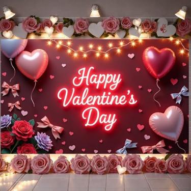 Imagem de Banner de fundo feliz dia dos namorados bandeira balão coração rosa vermelha decorações românticas para festa dos namorados amor fundo de laço rosa para celebração de aniversário dos namorados