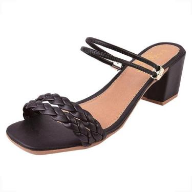 Imagem de Sandalia Feminina Salto Baixo Bico Quadrado Ajustavel Preto  - VALICIA