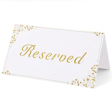 Imagem de Pacote com 30 placas de mesa reservadas douradas para restaurante de festa de casamento - Placas reservadas de dupla face para borda dourada - Cartões reservados para mesa
