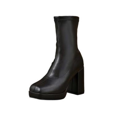 Imagem de Botas curtas modernas plus size para mulheres inverno casual confortável bico sólido sola grossa cano médio botas cano médio, Preto, 36