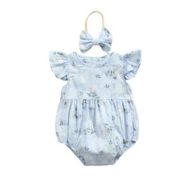 Imagem de Macacão Bebê com Estampa Floral Azul e Amarelo - Gola Redonda, Manga V