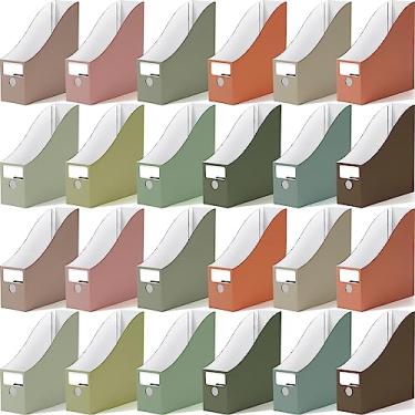 Imagem de Colarr 24 porta-revistas de papelão, caixa de armazenamento de revistas de 12 cores com adesivos de etiqueta, suporte de arquivo de revista, suporte de livro para mesa, suporte de documentos para