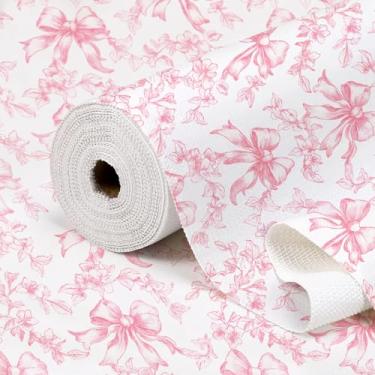 Imagem de JarThenaAMCS Forro de geladeira com laço floral rosa 39 cm x 25 cm, não adesivo, antiderrapante, laço de flores vintage, impermeável, tapete de gaveta de plástico para mesa de cozinha