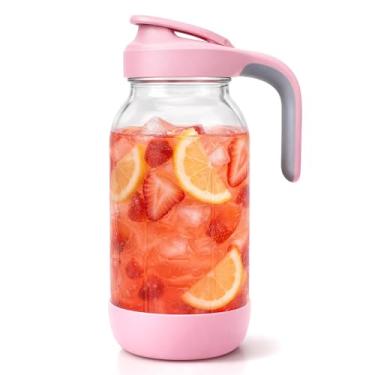 Imagem de Sursip Jarra de vidro de 1,8 l com tampa de bico de despejo, jarro de vidro de 2 litros para geladeira, hermético e à prova de vazamento, jarro de água antiderrapante de boca larga para café frio