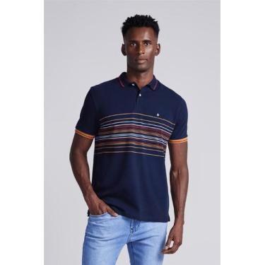 Imagem de Camisa Polo Piquet Comfort - Azul Marinho / Marrom Caramelo - HIGHSTIL