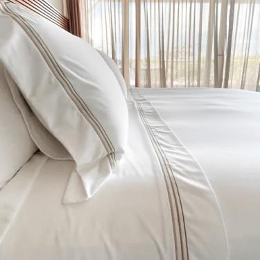 Imagem de Artelassê Jogo de Lençol Queen 700 Fios Bellagio Branco/Kaki