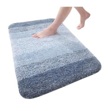 Imagem de Tapete de banheiro extra macio grosso absorvente luxuoso microfibra tapete de banho tapete de pelúcia tapetes de banho chuveiro de chão (azul, 41 x 61 cm (16 x 24 pol))