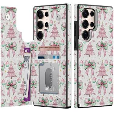 Imagem de Goodon Capa carteira para Samsung Galaxy S25 Ultra com suporte para cartão, bloqueio RFID, capa floral vintage estética, capa protetora retrô moderna exclusiva para mulheres e meninas - rosa Christmas