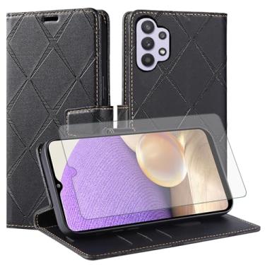 Imagem de Asuwish Capa de telefone para Samsung Galaxy A32 5G 2021 6,5 polegadas capa carteira com protetor de tela de vidro temperado PU couro sintético flip porta-cartões celular M32 G5 A 32 32A S32 SM-A326U