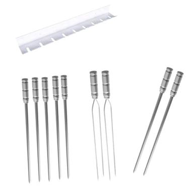 Imagem de Kit/Conj. suporte + 5 espetos simples + 2 espetos duplo + 2 espetos p/coração cabo alumínio 70 cm de lâmina