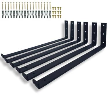 Imagem de Kit 6 Suportes L De Parede 40cm Aço Embutido Design Moderno Para Prateleira Mão Francesa (Preto)