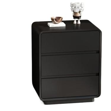 Imagem de Mesa de cabeceira preta lacada com três gavetas, sala de estar, quarto, escritório, armário de armazenamento pequeno, madeira para quarto (GG)